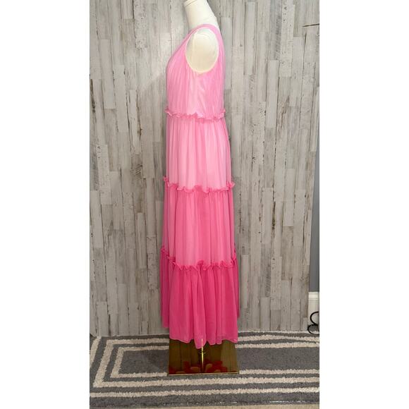 Aidan Mattox Women's Size 6 Pink Color Block‎ Tiered Maxi Dress - Picture 6 of 7